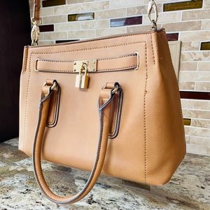 Aldo Light Brown, Faux Leather, Top Handle Bag with Removable Shoulder Strap.